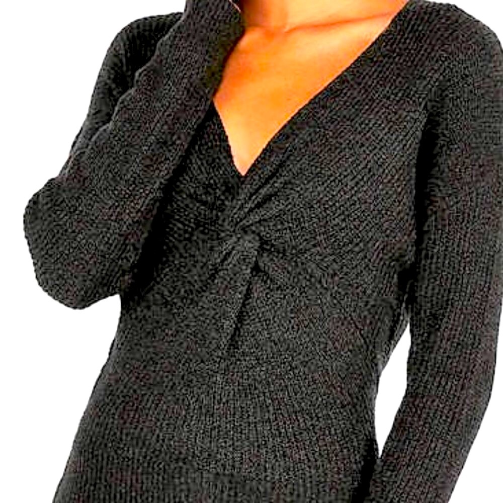 Express Eye-Catching Twist-Front V-Neck Chenille Sweater - Size XXS